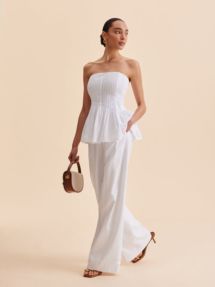 Cotton Mid-Waist Wide-Leg Pants With Pockets  Liora Lane Boutique Pants White / XL 39.00