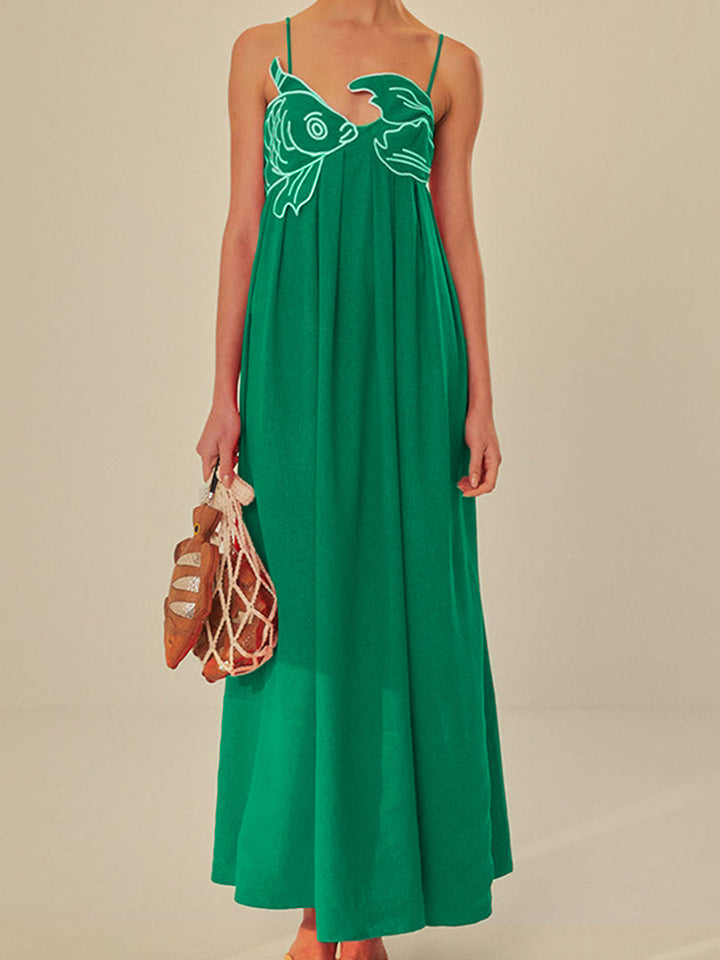Embroidered Fish Semi-Sheer Cami Dress  Liora Lane Boutique Dresses Green / XL 84.99