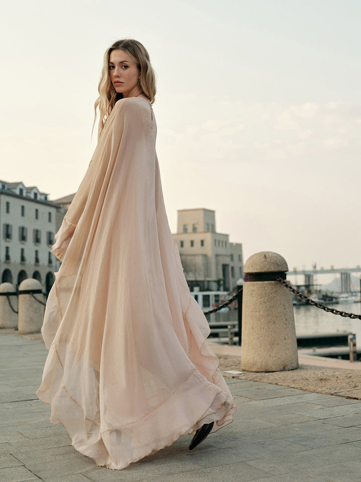 Semi-Sheer Chiffon Layered Dress With Cloak  Liora Lane Boutique Dresses