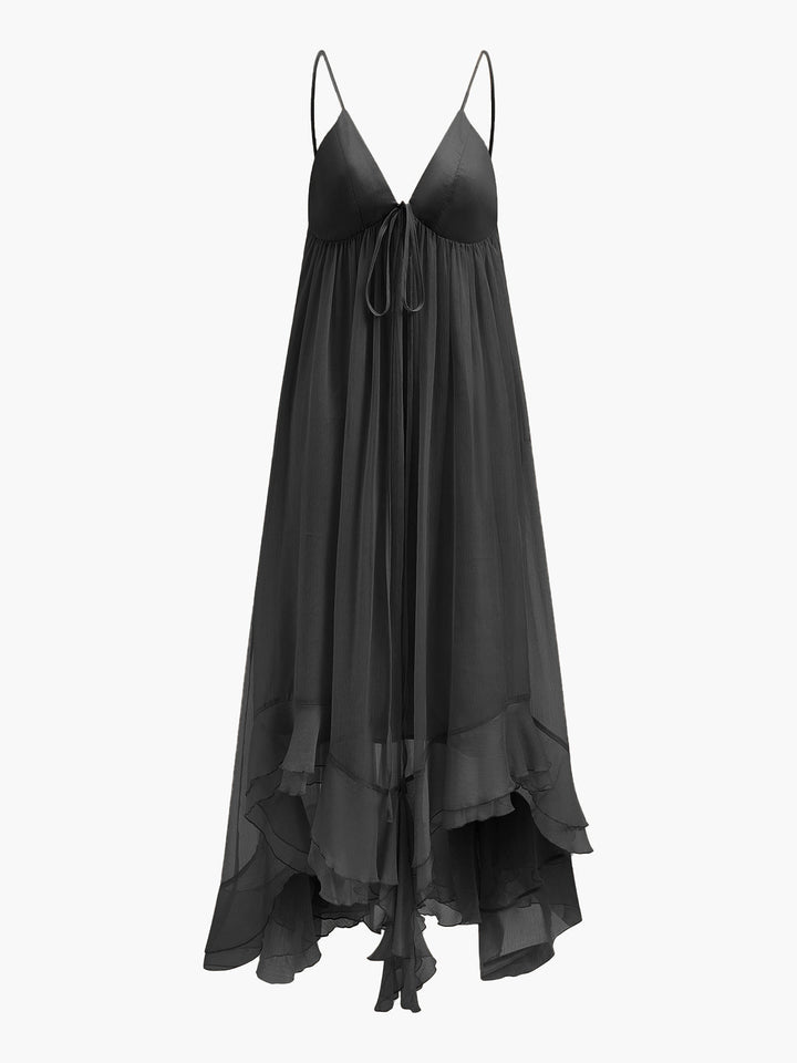 Semi-Sheer Chiffon Layered Dress With Cloak  Liora Lane Boutique Dresses