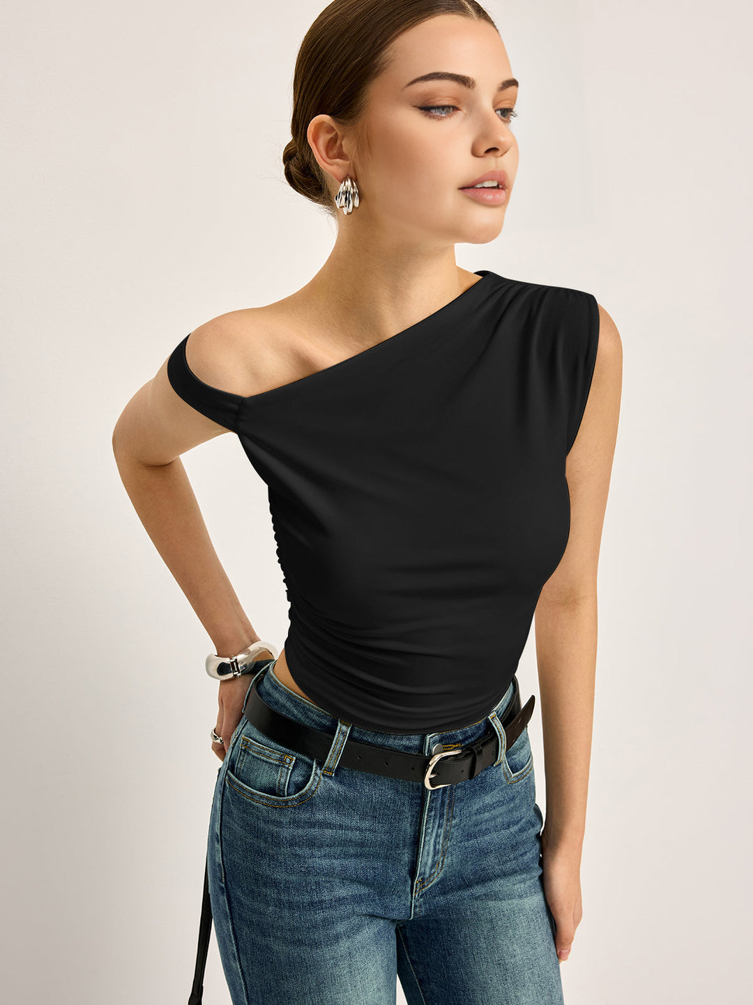 Asymmetrical Cutout Ribbed Top  Liora Lane Boutique T-Shirts Black / XL 18.00