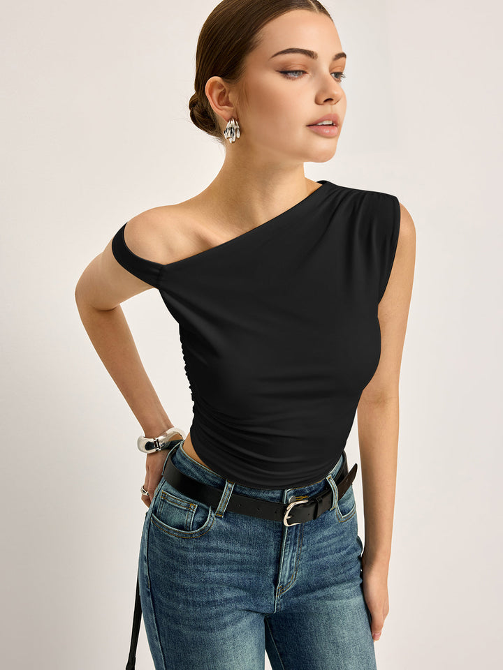 Asymmetrical Cutout Ribbed Top  Liora Lane Boutique T-Shirts Black / XL 18.00