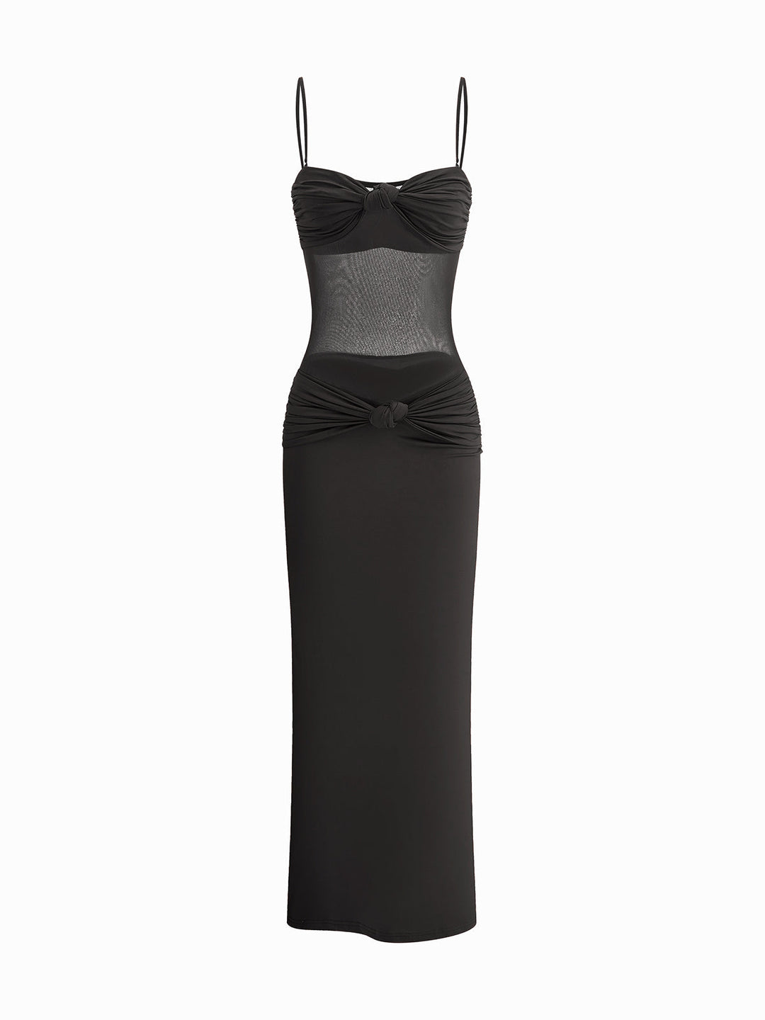 Ruched Bust Mesh Detail Knotted Dress  Liora Lane Boutique Dresses Black / XL 35.00