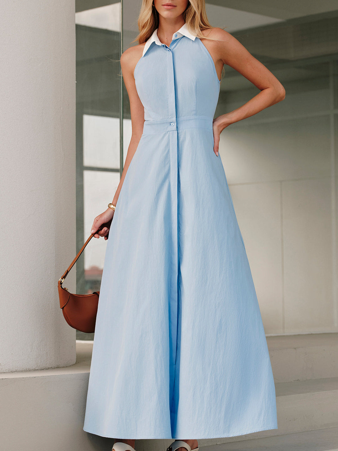 Button Sleeveless Collar Dress  Liora Lane Boutique Dresses
