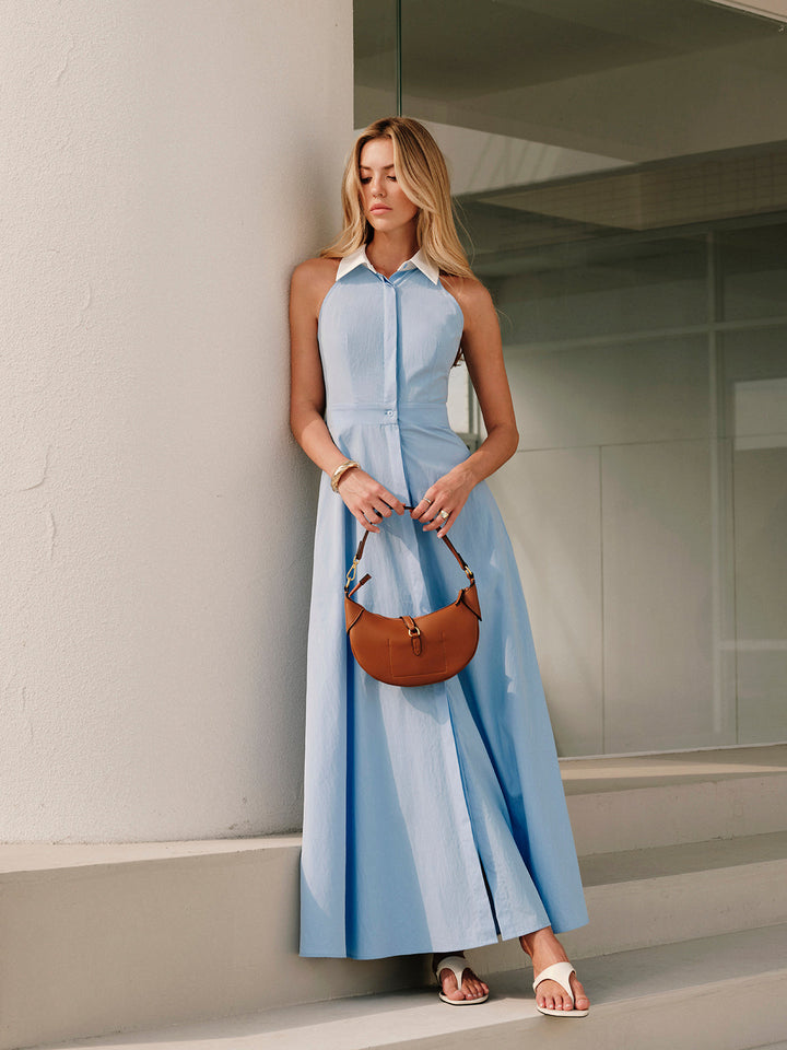 Button Sleeveless Collar Dress  Liora Lane Boutique Dresses Blue / XL 94.99