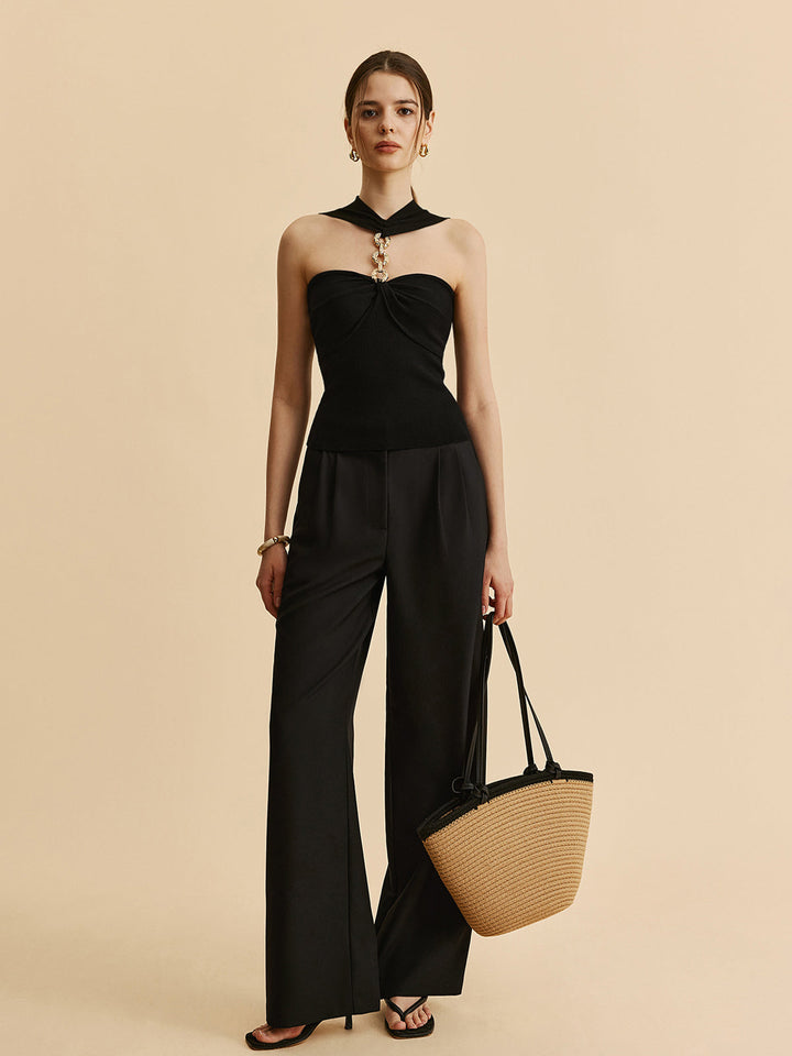 Halter Neck Chain Detail Knit Top  Liora Lane Boutique Knit Tops