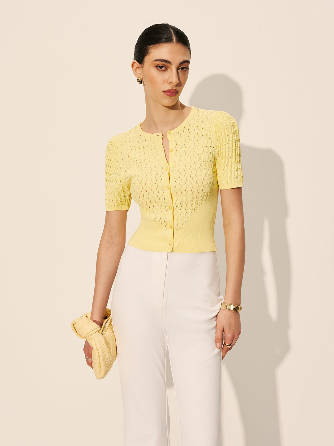 Hollow Knit Buttoned Top  Liora Lane Boutique Knit Tops