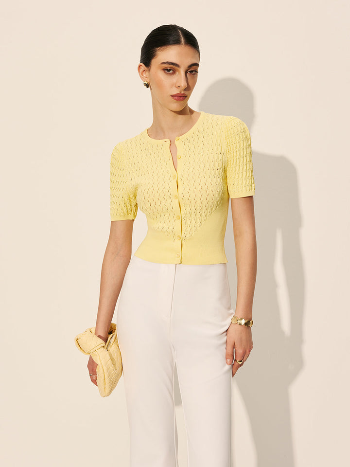 Hollow Knit Buttoned Top  Liora Lane Boutique Knit Tops