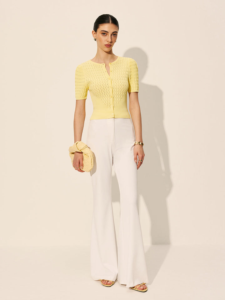 Hollow Knit Buttoned Top  Liora Lane Boutique Knit Tops