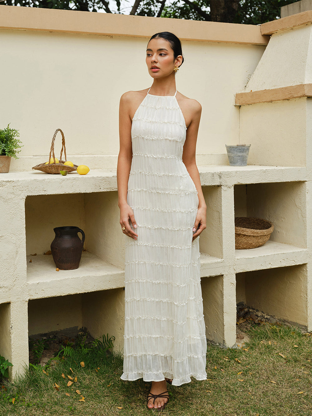 Halter Strappy Back Ruffled Dress  Liora Lane Boutique Dresses