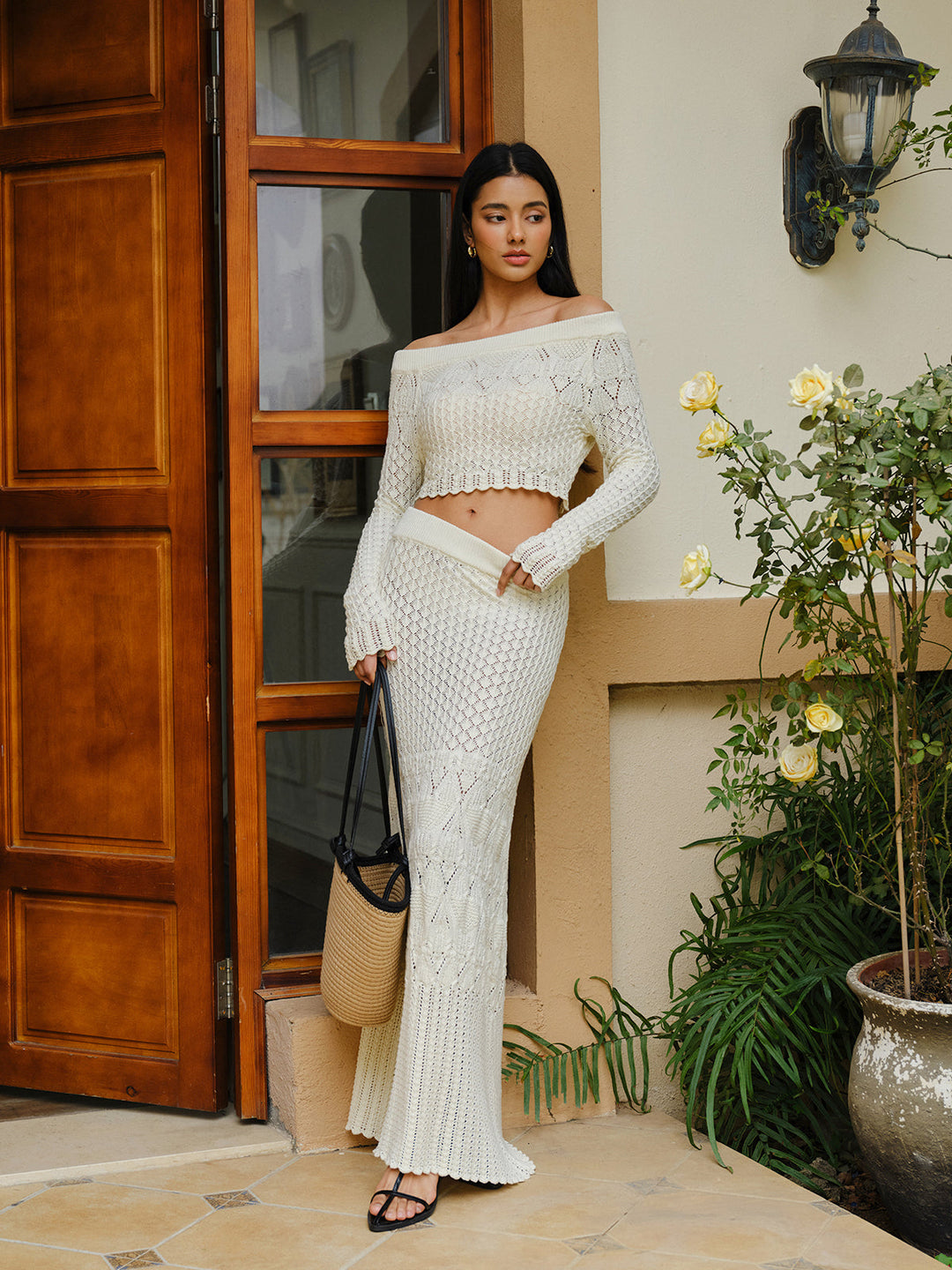 Knit Off-Shoulder Cropped Top  Liora Lane Boutique Knit Tops