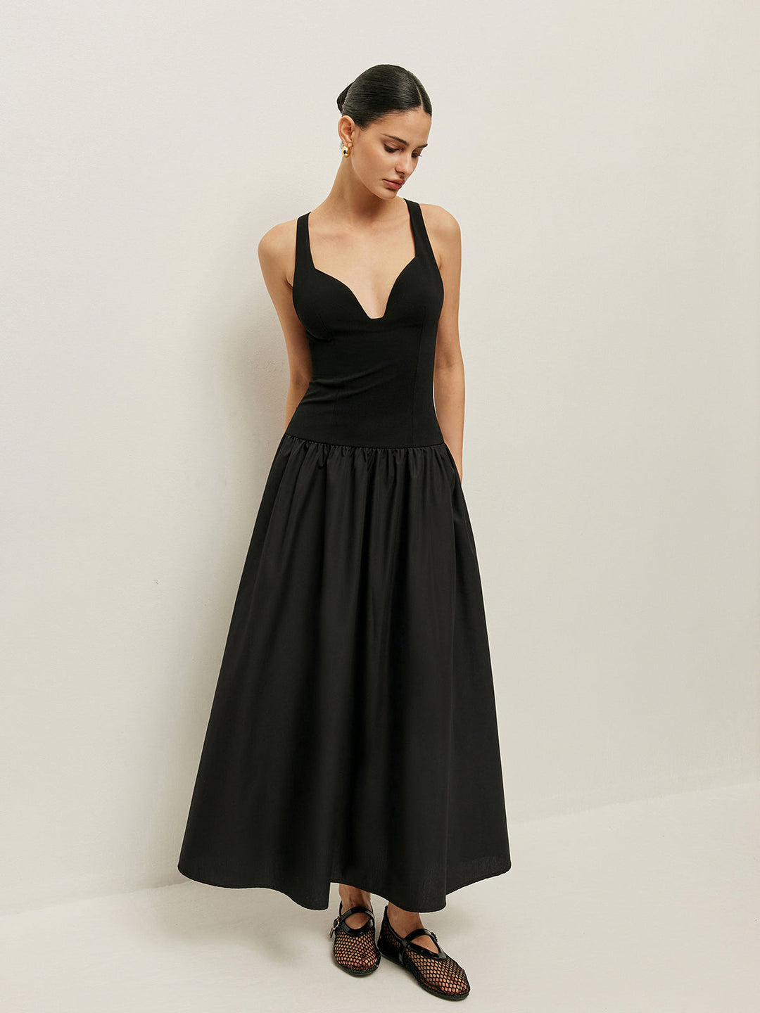 Cross Back Contrast Fabric Dress  Liora Lane Boutique Dresses Black / XL 42.00
