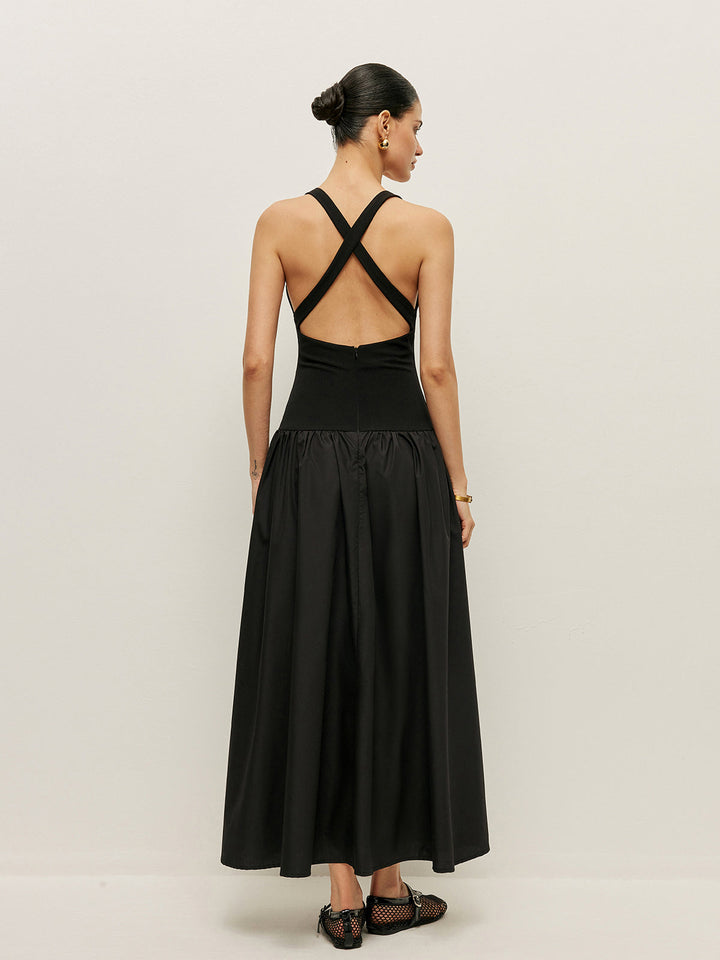 Cross Back Contrast Fabric Dress  Liora Lane Boutique Dresses