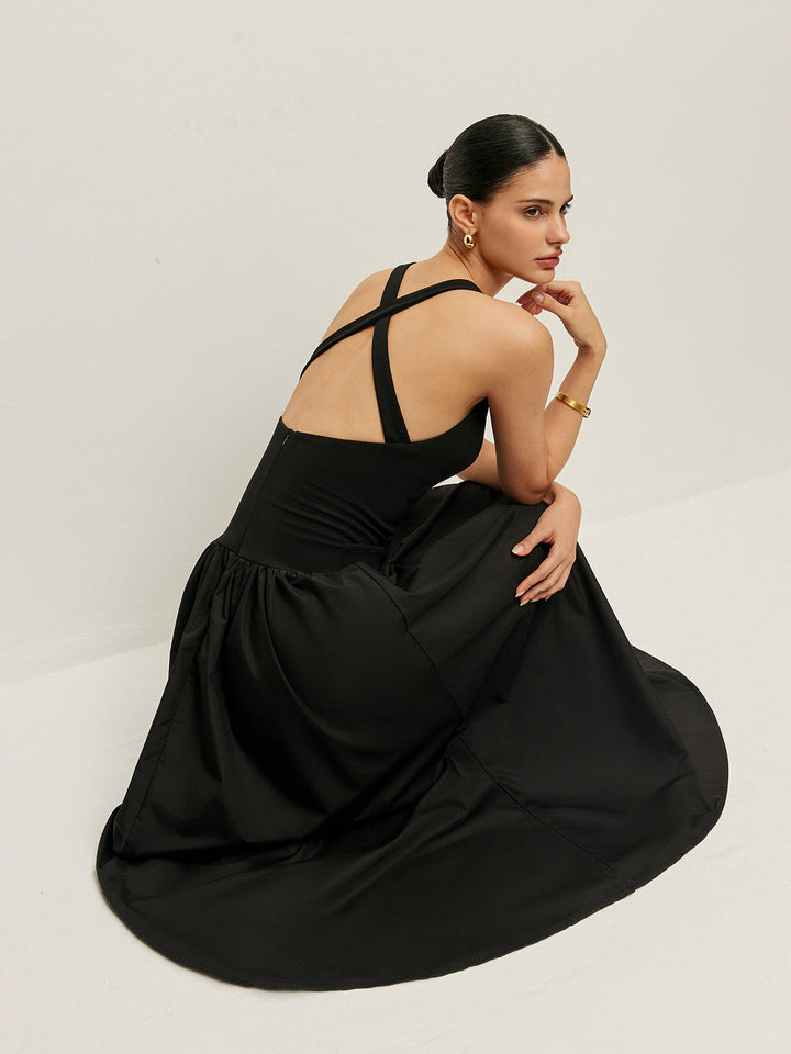 Cross Back Contrast Fabric Dress  Liora Lane Boutique Dresses