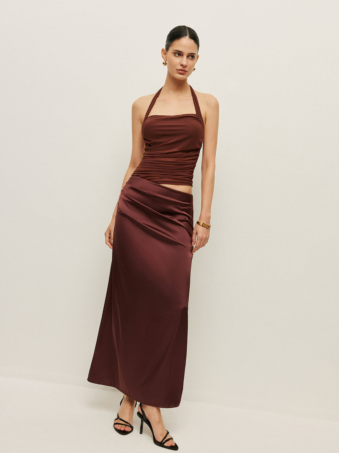 Ruched Halter Neck Cut-Out Detail Dress  Liora Lane Boutique Dresses
