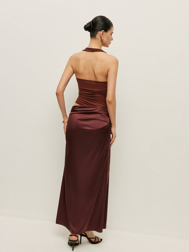 Ruched Halter Neck Cut-Out Detail Dress  Liora Lane Boutique Dresses