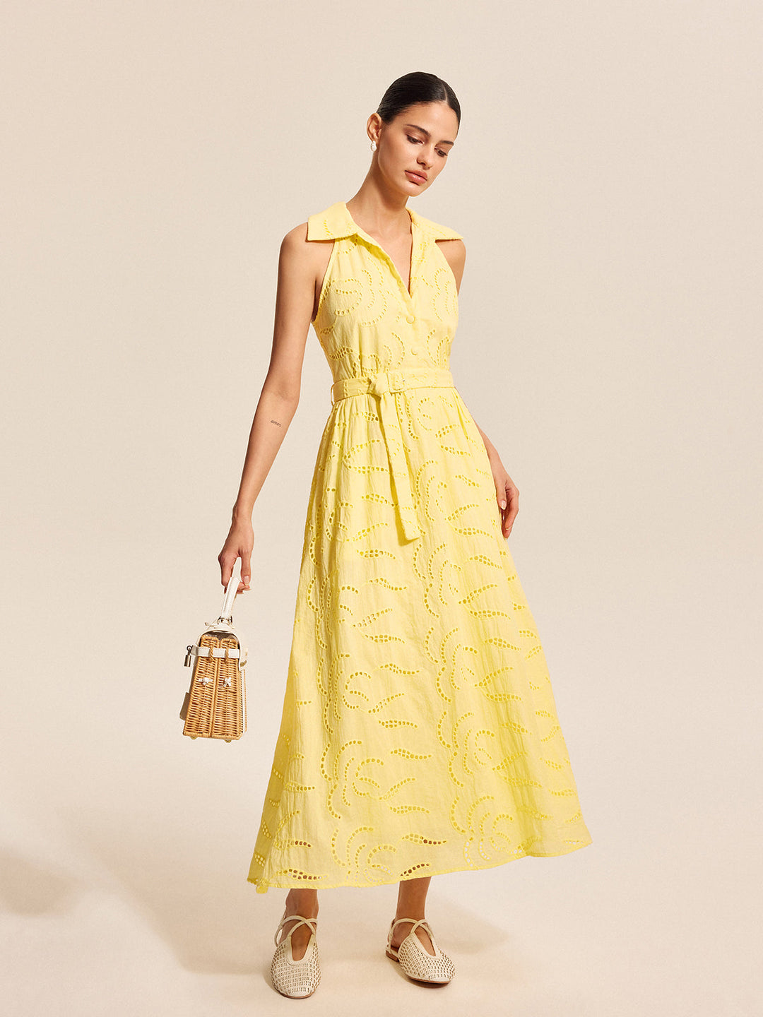 Cotton Belted Embroidered Dress  Liora Lane Boutique Dresses
