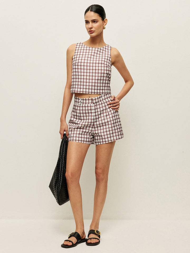 Checkerboard Sleeveless Crop Top With Shorts Set  Liora Lane Boutique Short Sets