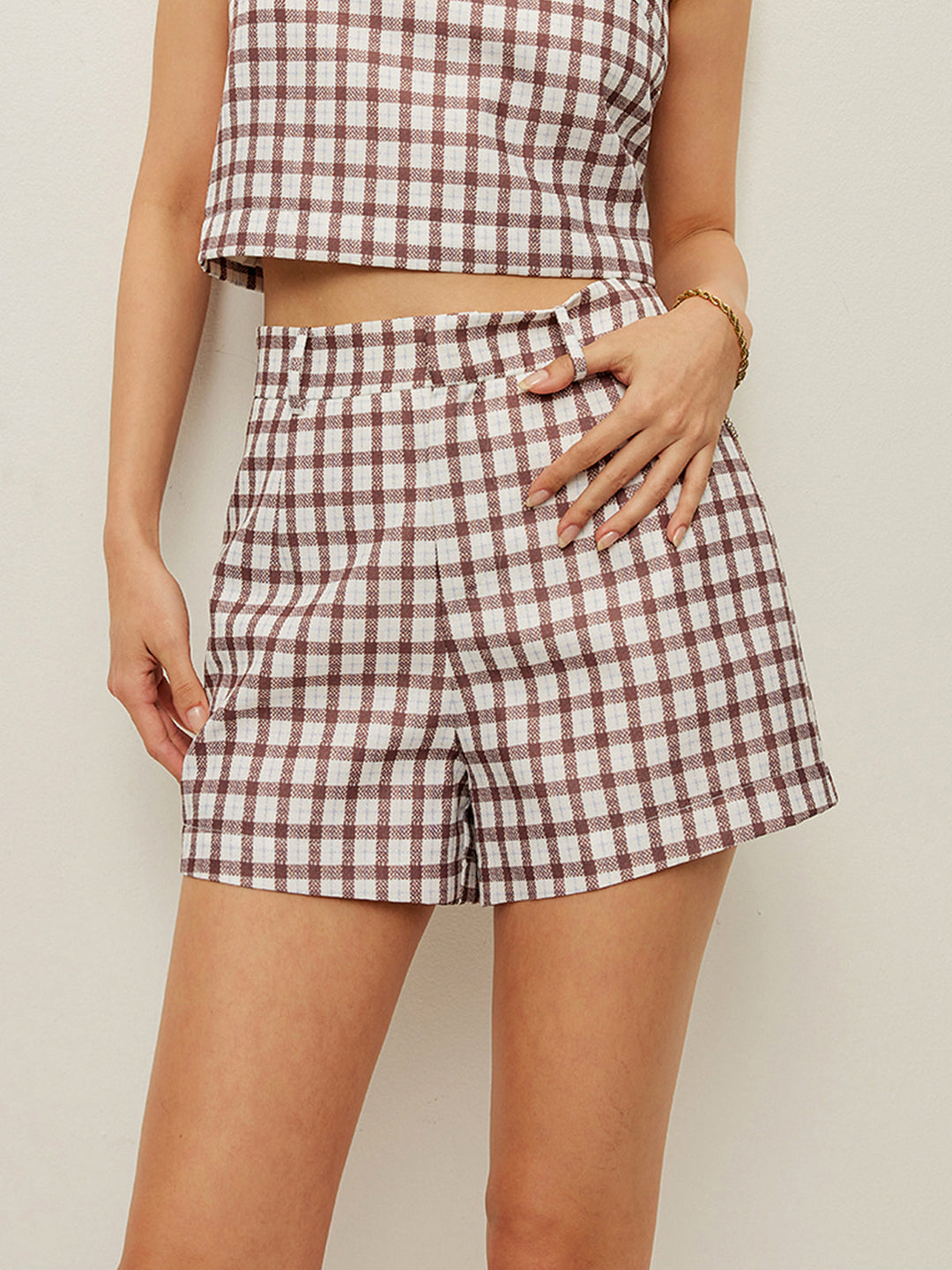 Checkerboard Sleeveless Crop Top With Shorts Set  Liora Lane Boutique Short Sets