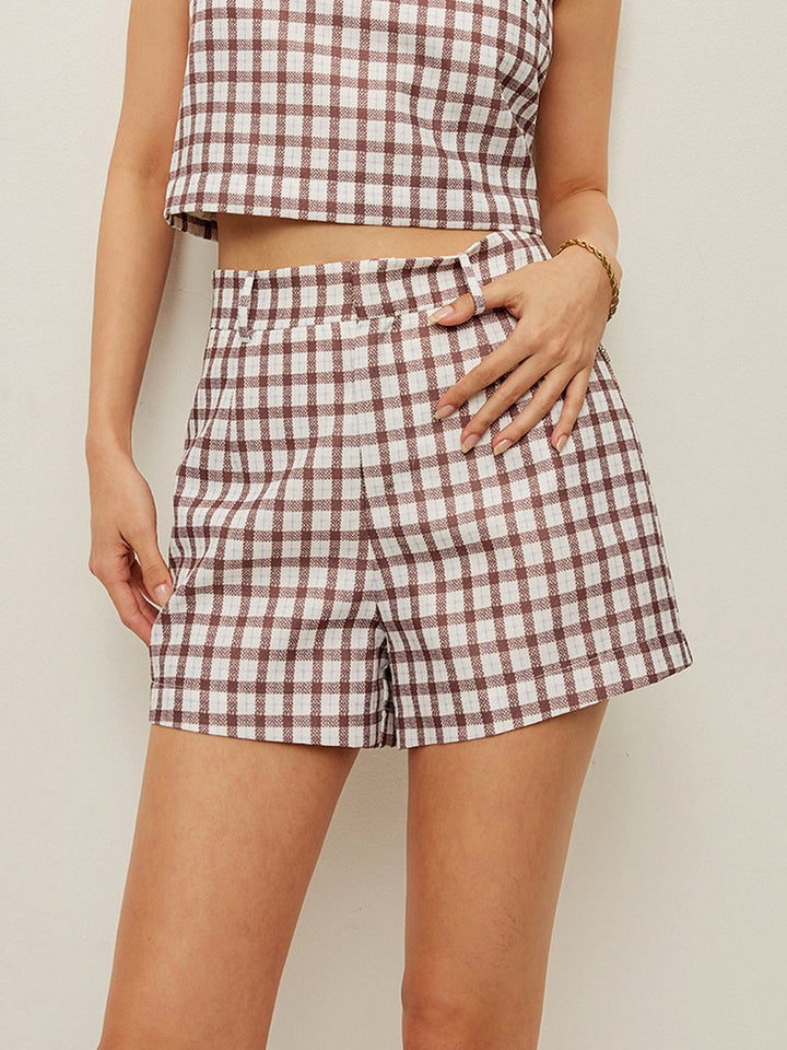 Checkerboard Sleeveless Crop Top With Shorts Set  Liora Lane Boutique Short Sets