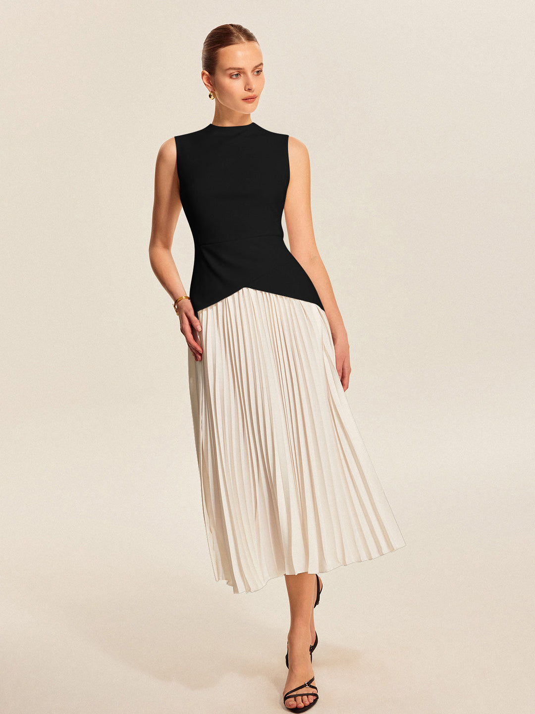 Sleeveless Pleated Dress  Liora Lane Boutique Dresses BlackandWhite / XL 89.99