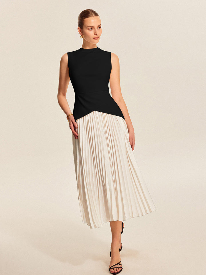 Sleeveless Pleated Dress  Liora Lane Boutique Dresses BlackandWhite / XL 89.99