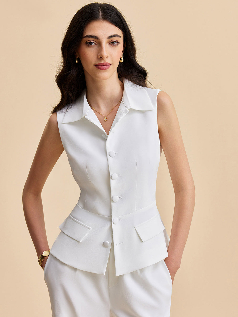 Pockets Buttoned Sleeveless Pants Set  Liora Lane Boutique Pant Sets