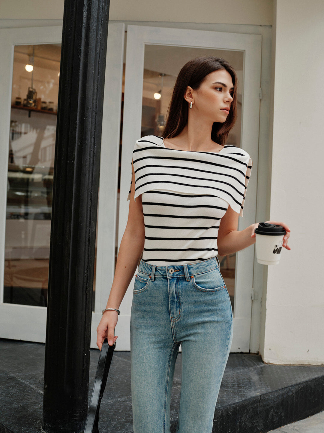 Striped Shawl-Collar Knit Top  Liora Lane Boutique Knit Tops