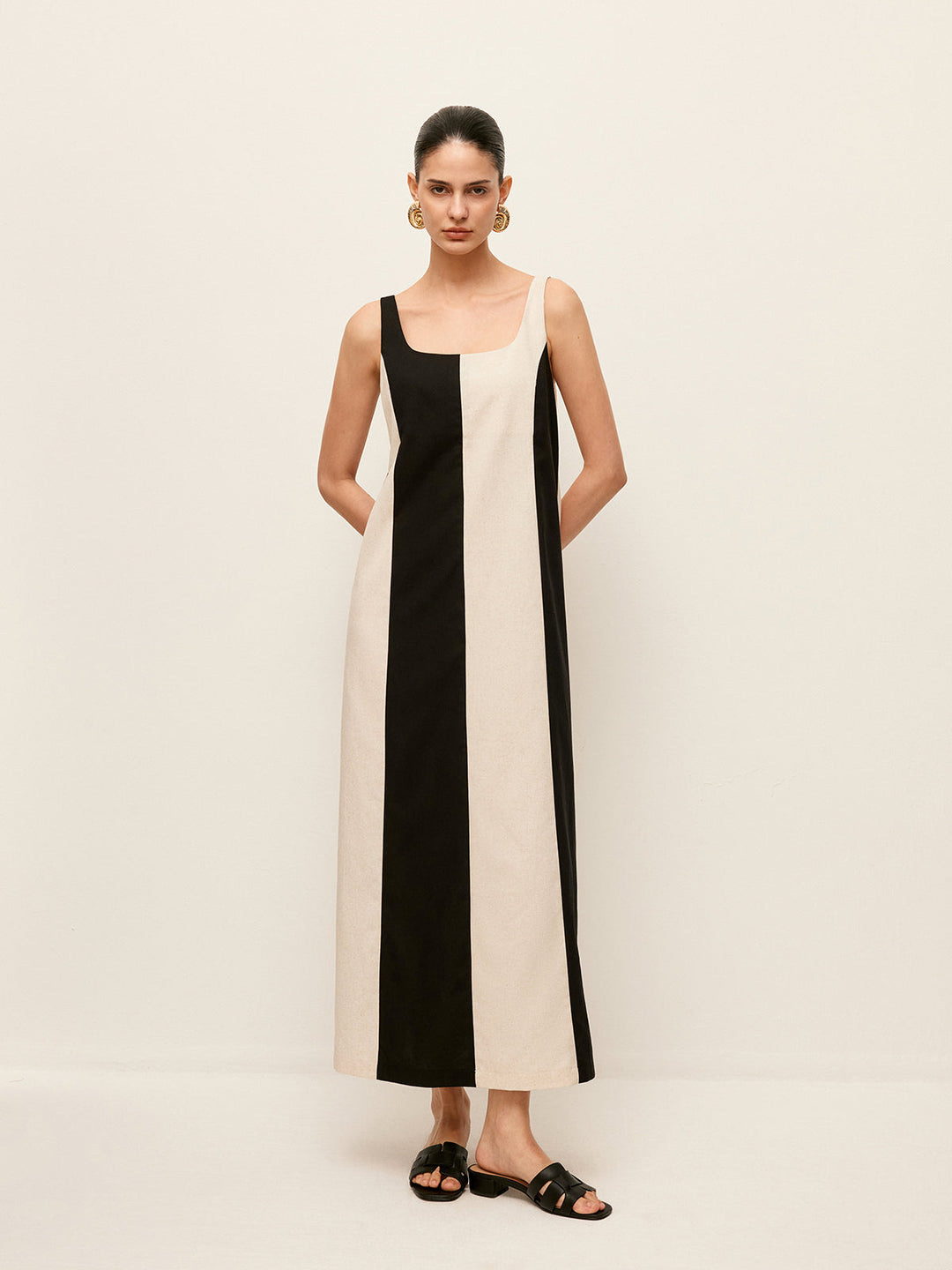 Cotton & Linen Striped Sleeveless Dress  Liora Lane Boutique Dresses