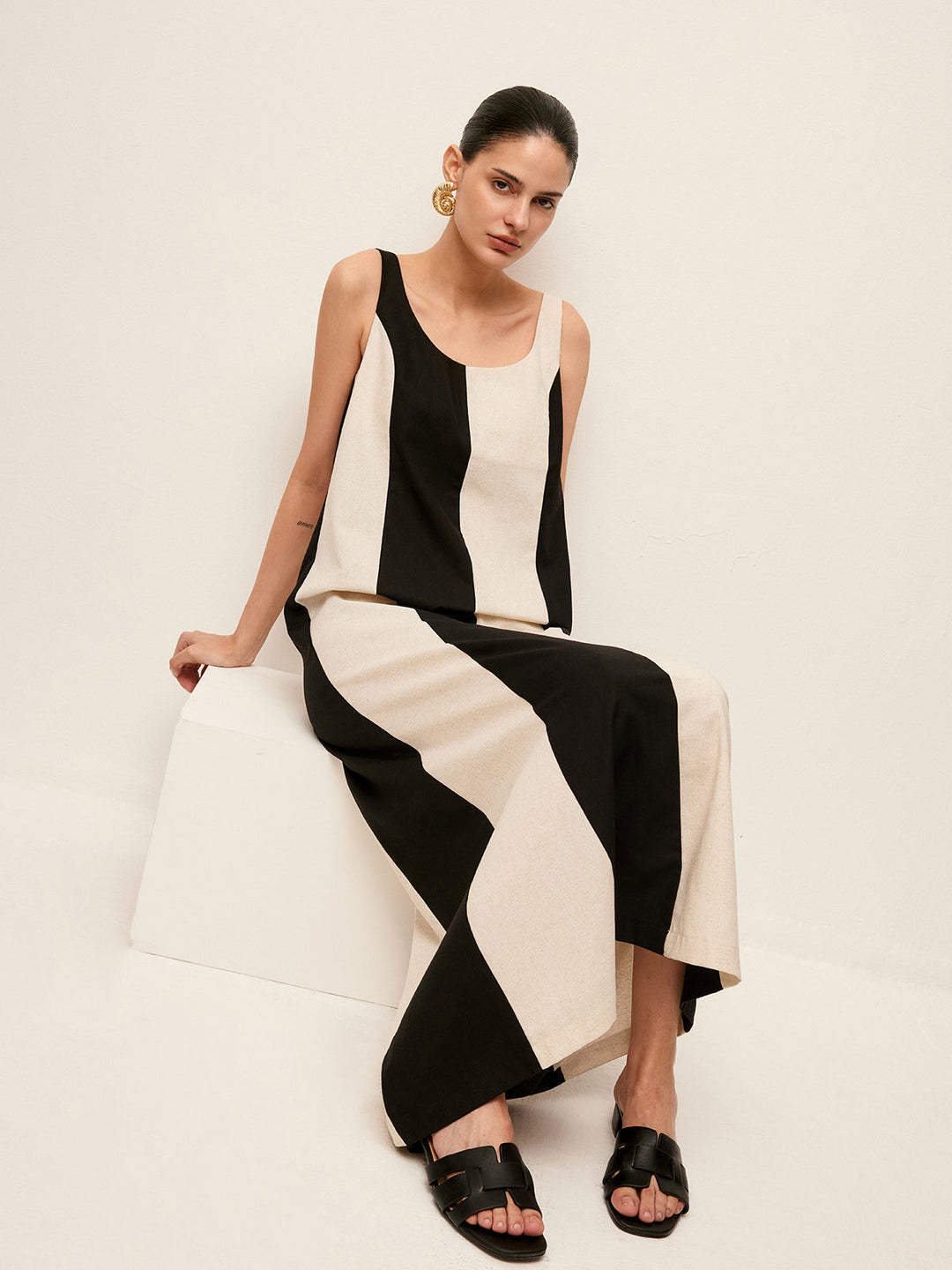 Cotton & Linen Striped Sleeveless Dress  Liora Lane Boutique Dresses