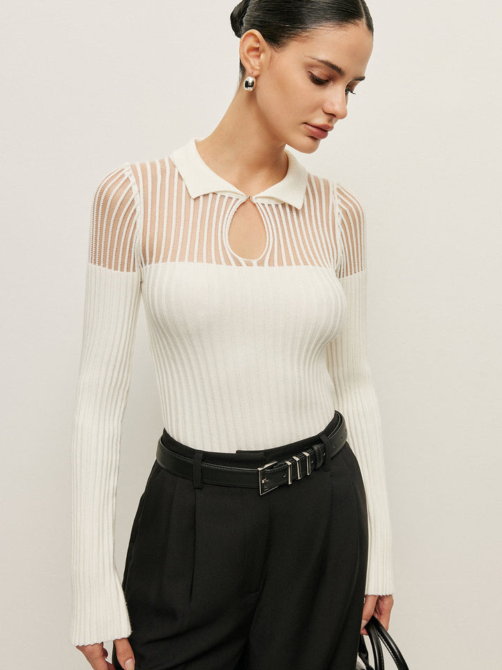 Ribbed Keyhole Collar Top  Liora Lane Boutique Sweaters White / XL 39.00