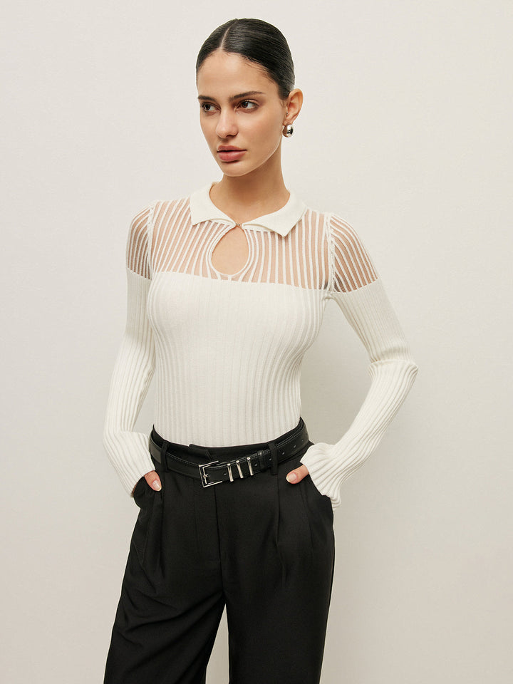 Ribbed Keyhole Collar Top  Liora Lane Boutique Sweaters