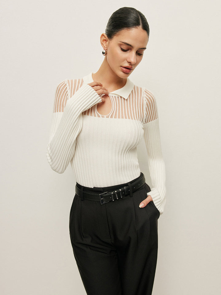 Ribbed Keyhole Collar Top  Liora Lane Boutique Sweaters