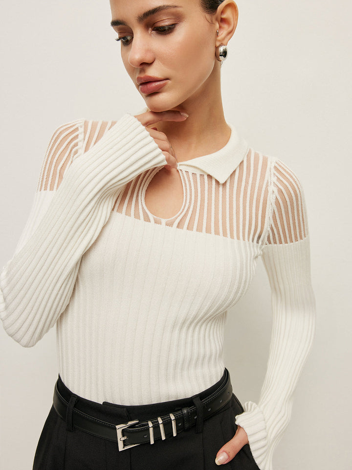 Ribbed Keyhole Collar Top  Liora Lane Boutique Sweaters