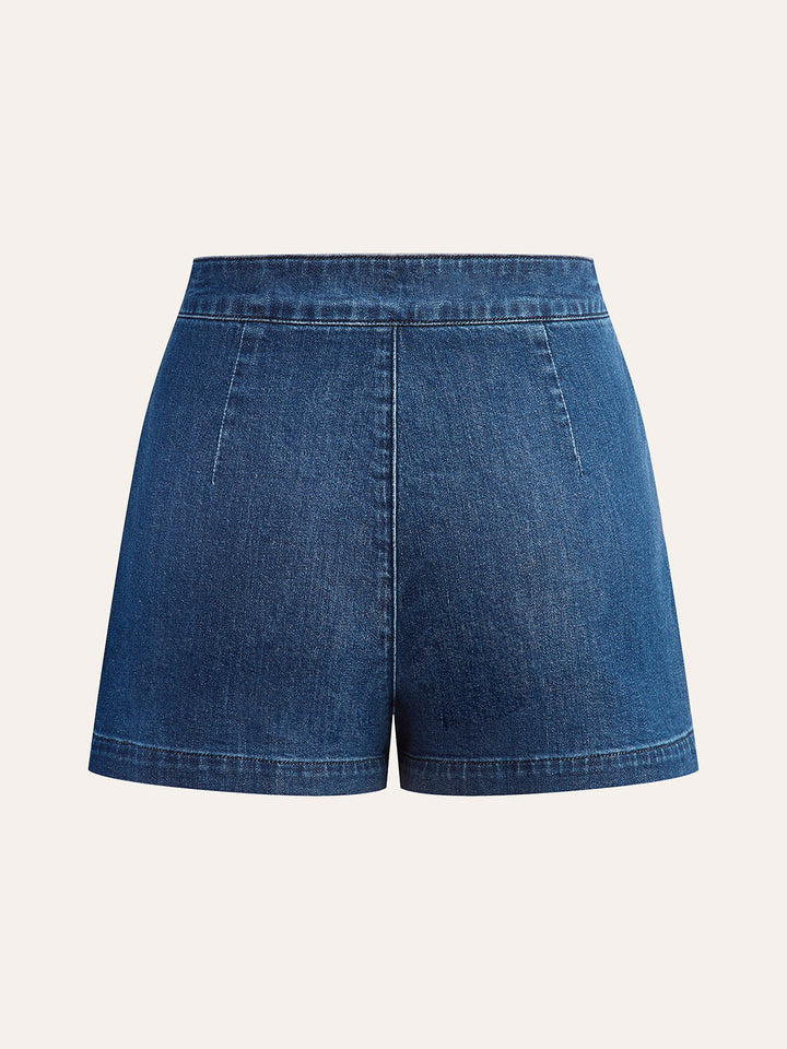 Metal Button Tie-Back Denim V-Neck Shorts Set  Liora Lane Boutique Short Sets