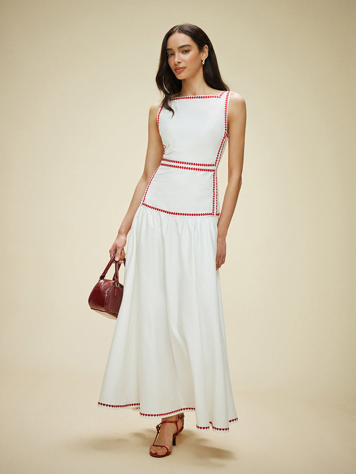 Cotton Contrast Trim Back Tie Dress  Liora Lane Boutique Dresses