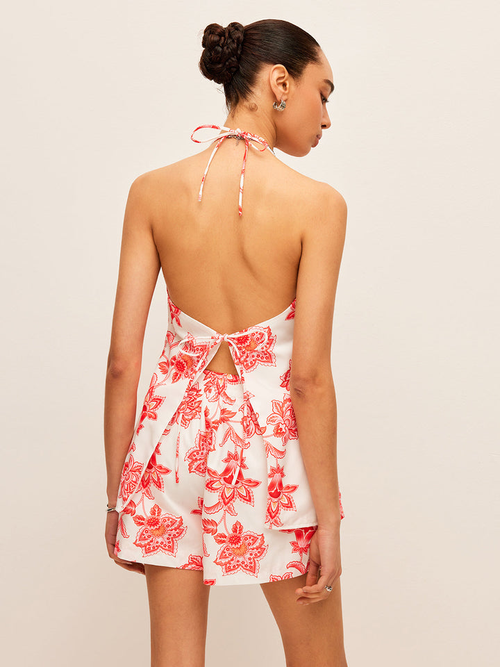 Floral Halter Neck Tie-Front Shorts Set  Liora Lane Boutique Short Sets