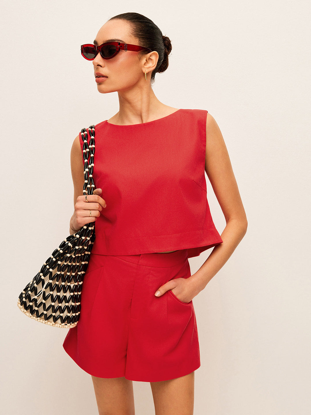 Cotton & Linen Sleeveless Top With Shorts Set  Liora Lane Boutique Short Sets Red / XL 56.00