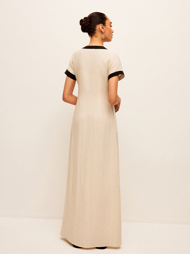Cotton & Linen High-Slit Contrast Trim Dress  Liora Lane Boutique Dresses