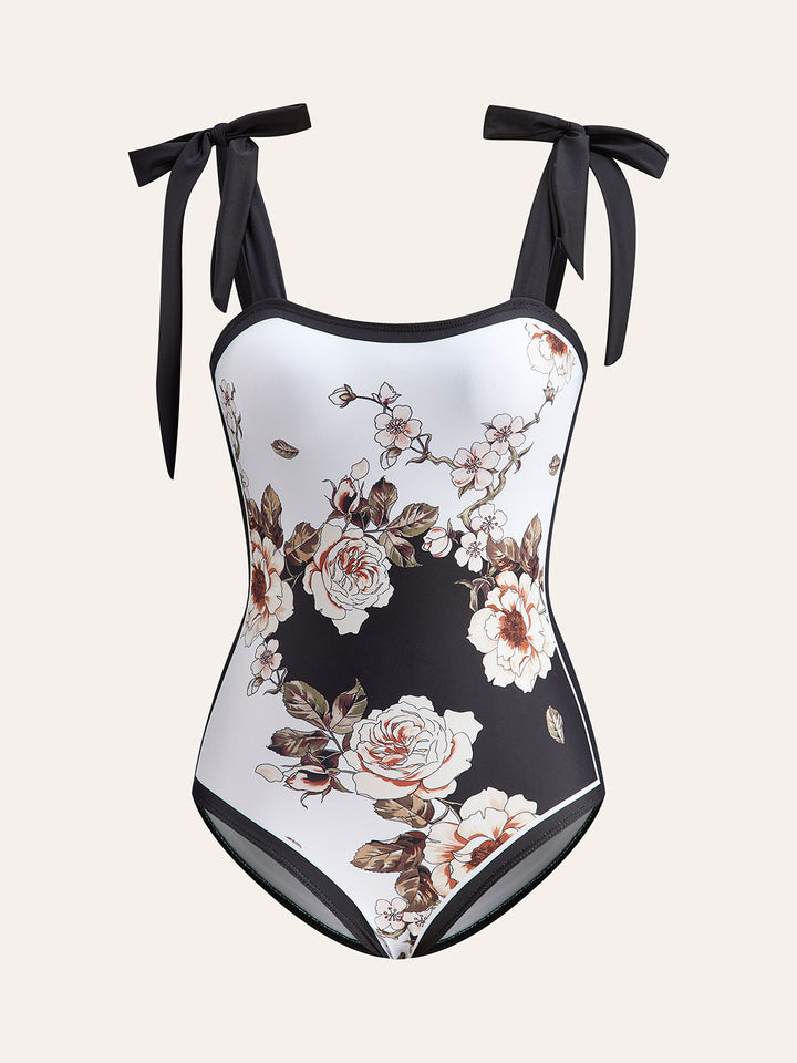 Floral Tie-Shoulder One-Piece Swimsuit With Cover-Up  Liora Lane Boutique One-Pieces