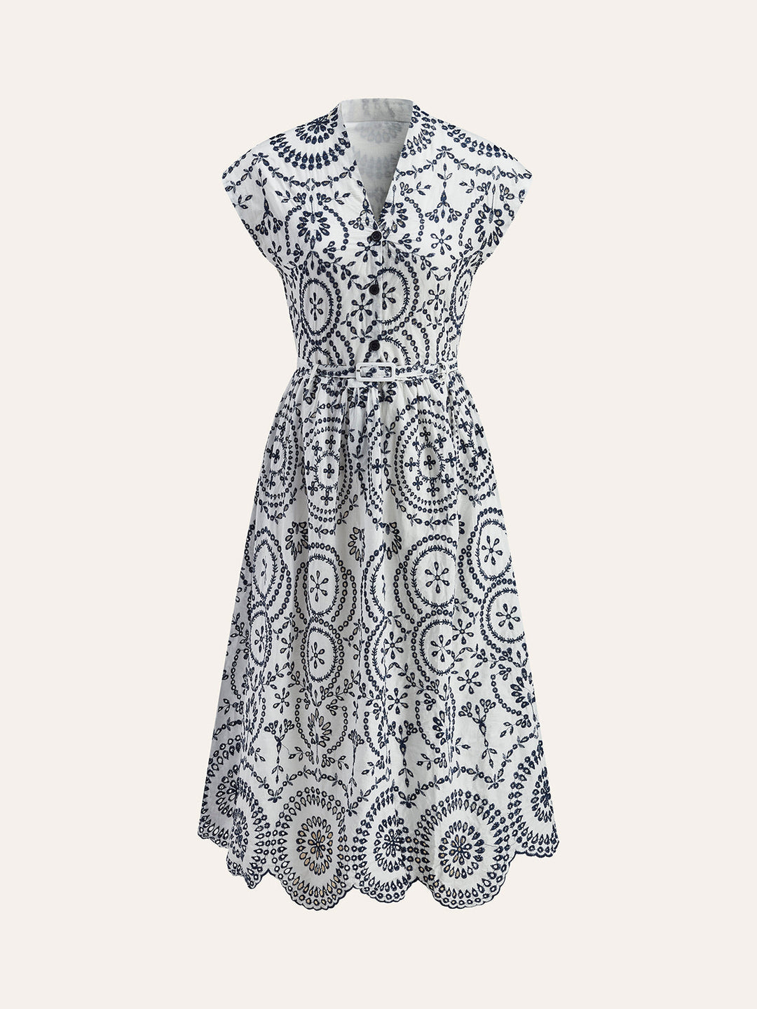 Embroidered V-Neck Belted Dress  Liora Lane Boutique Dresses BlackandWhite / XL 89.00