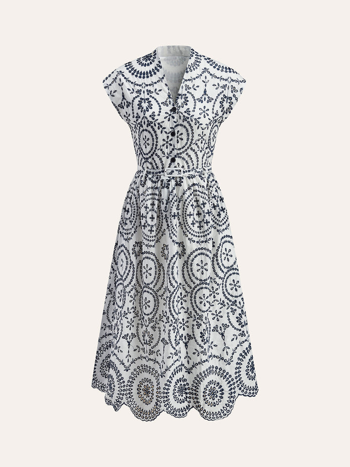 Embroidered V-Neck Belted Dress  Liora Lane Boutique Dresses BlackandWhite / XL 89.00