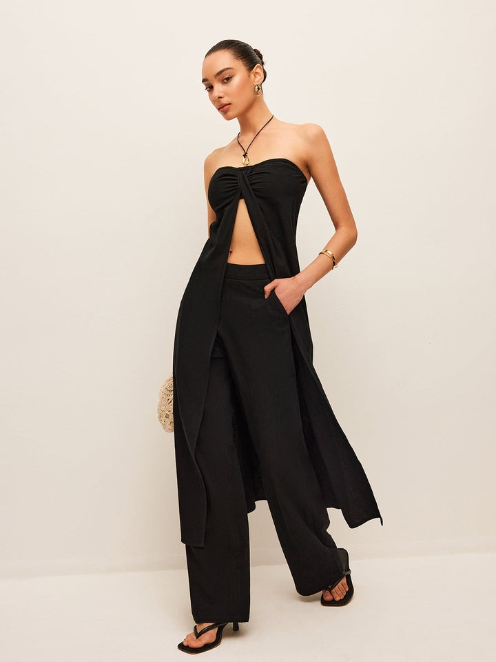 Cotton & Linen Tie-Front Top With Pants Set  Liora Lane Boutique Pant Sets