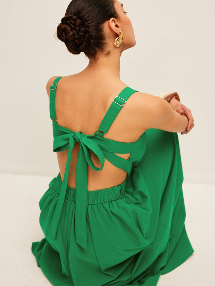 Cotton & Linen Back Tie Detail Dress  Liora Lane Boutique Dresses Green / XL 94.99