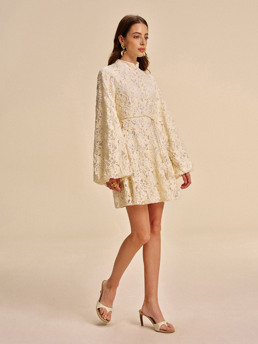 Lace Bell-Sleeve Dress With Belt  Liora Lane Boutique Dresses