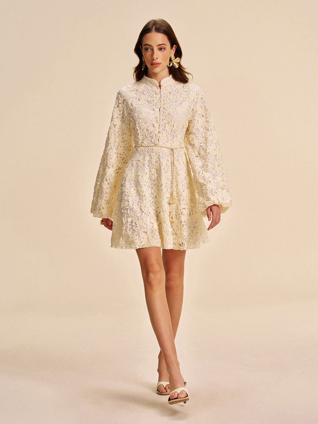 Lace Bell-Sleeve Dress With Belt  Liora Lane Boutique Dresses
