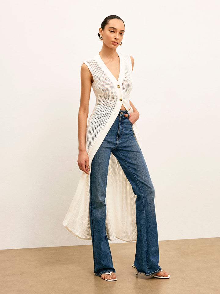 Knit Hollow Metal Detail Sleeveless Cardigan  Liora Lane Boutique Cardigans