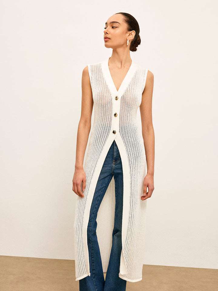 Knit Hollow Metal Detail Sleeveless Cardigan  Liora Lane Boutique Cardigans
