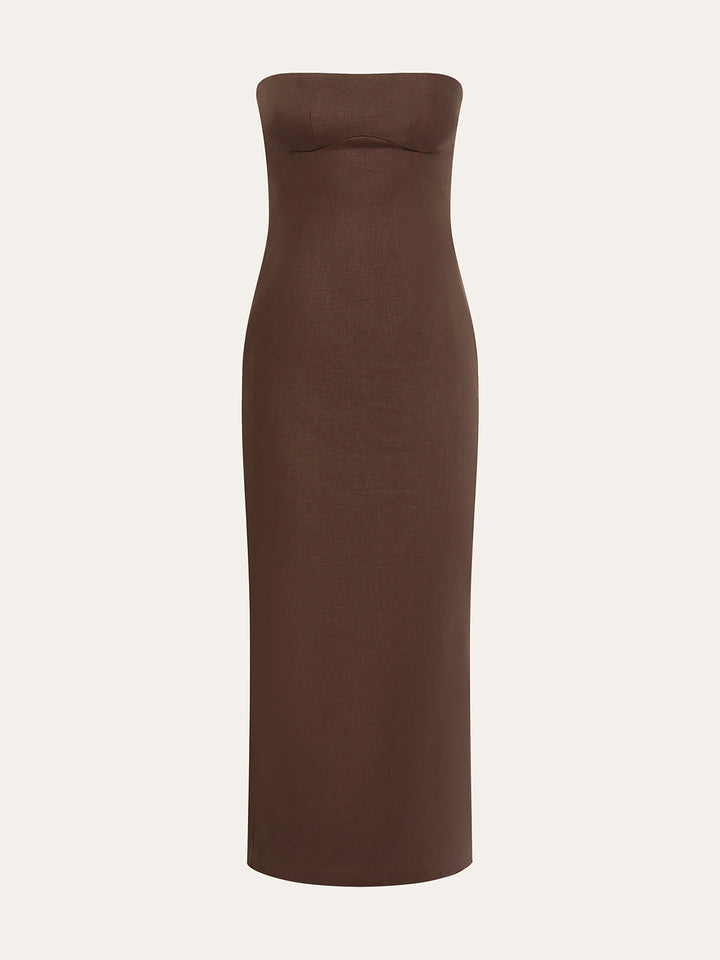 Floral Print Strapless Dress  Liora Lane Boutique Dresses Brown / XL 39.00