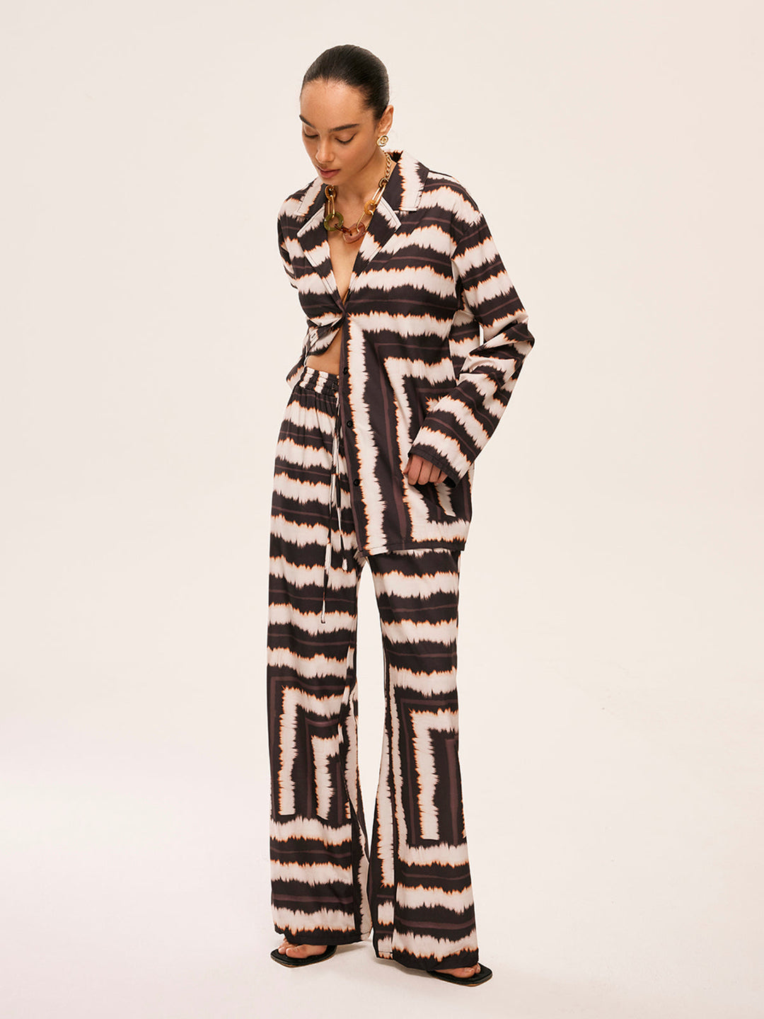 Geometric Color-Block Pants Set With Pockets  Liora Lane Boutique Pant Sets